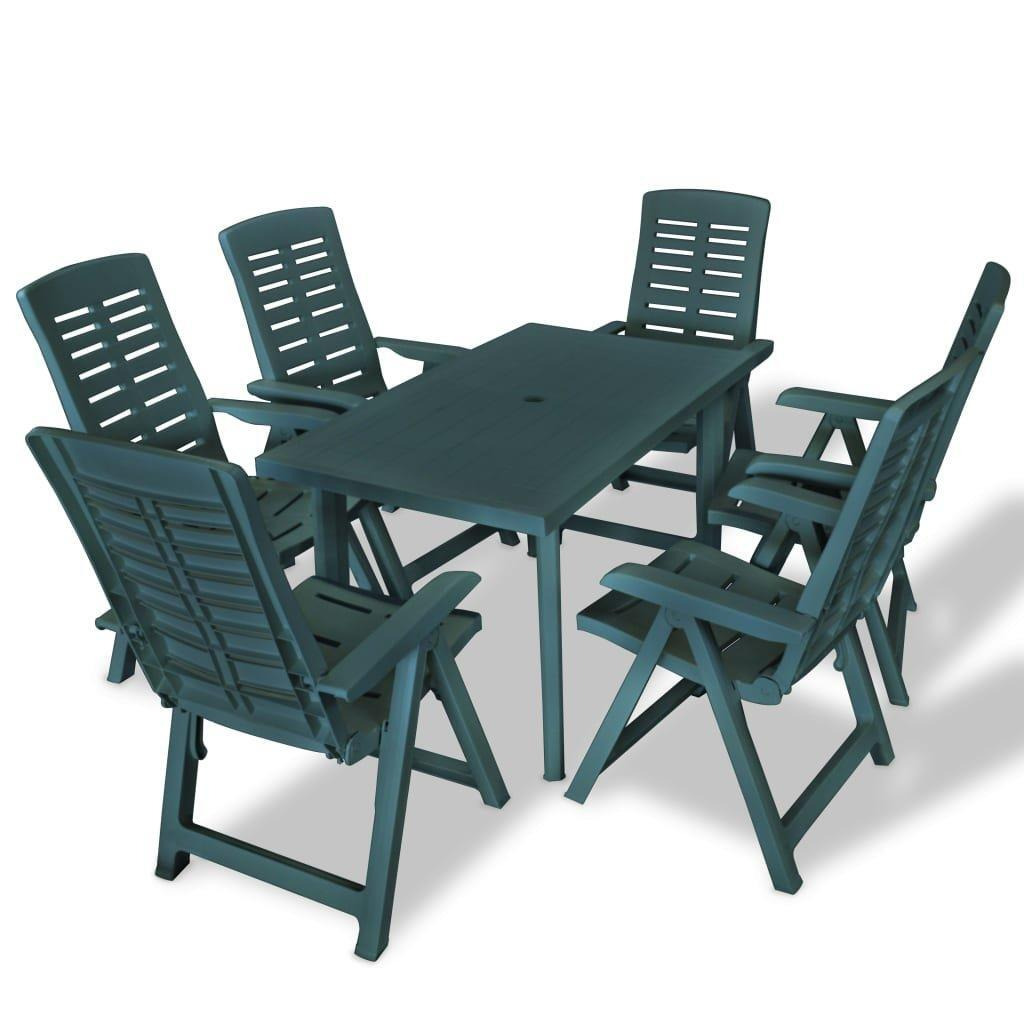 7 Piece Outdoor Dining Set Plastic Green - image 1