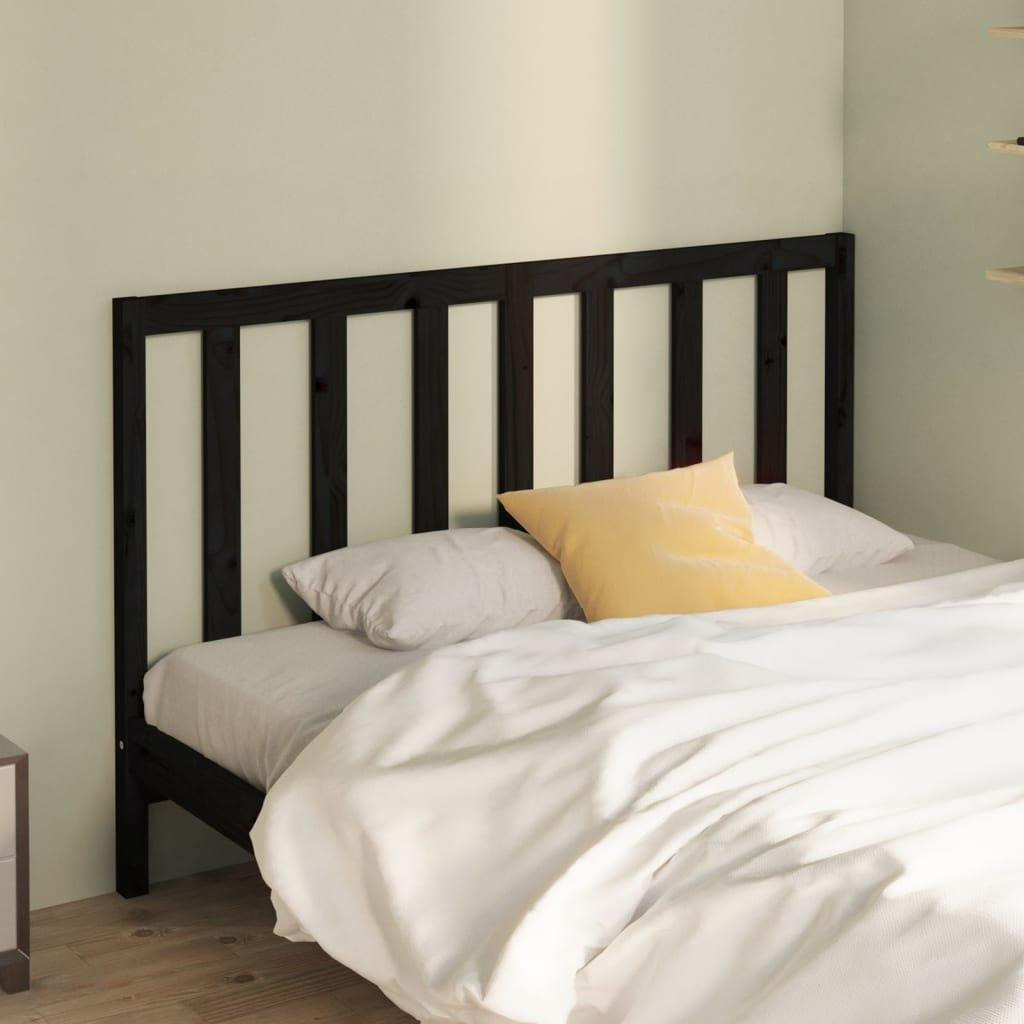 Bed Headboard Black 156x4x100 cm Solid Wood Pine - image 1