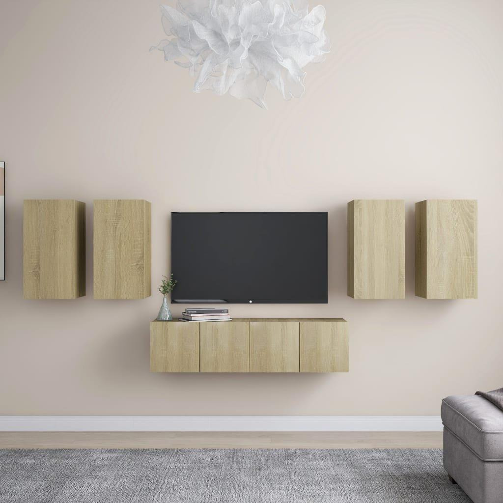 6 Piece TV Cabinet Set Sonoma Oak Engineered Wood - image 1