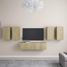 6 Piece TV Cabinet Set Sonoma Oak Engineered Wood - thumbnail 1