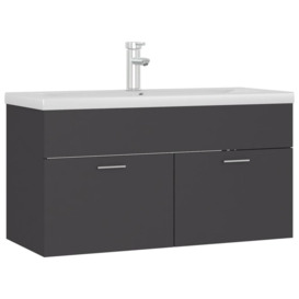 Sink Cabinet with Built-in Basin Grey Engineered Wood - thumbnail 2