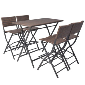 5 Piece Folding Outdoor Dining Set Steel Poly Rattan Brown - thumbnail 2