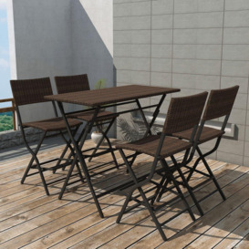 5 Piece Folding Outdoor Dining Set Steel Poly Rattan Brown - thumbnail 1