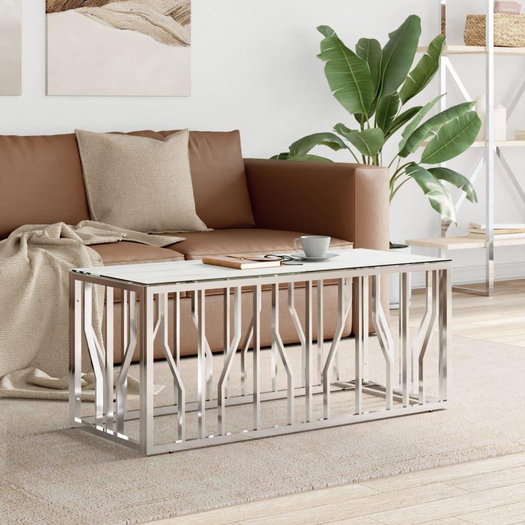 Coffee Table Silver 110x45x45 cm Stainless Steel and Glass - image 1