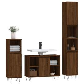 3 Piece Bathroom Furniture Set Brown Oak Engineered Wood - thumbnail 3