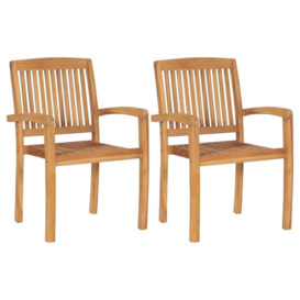 Stacking Garden Dining Chairs 2 pcs Solid Teak Wood - thumbnail 1