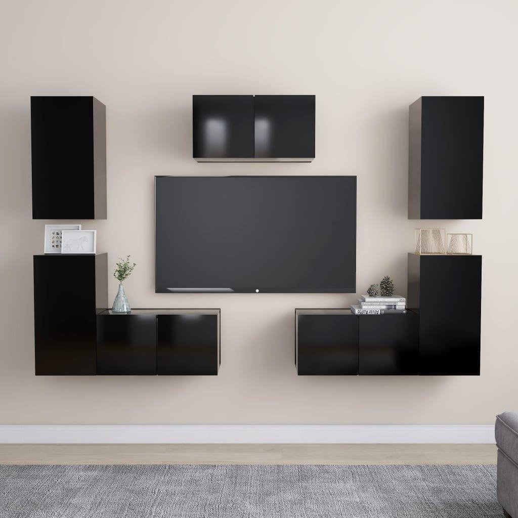 7 Piece TV Cabinet Set Black Engineered Wood - image 1