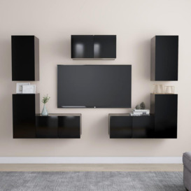 7 Piece TV Cabinet Set Black Engineered Wood - thumbnail 1