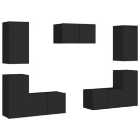 7 Piece TV Cabinet Set Black Engineered Wood - thumbnail 2