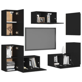 7 Piece TV Cabinet Set Black Engineered Wood - thumbnail 3