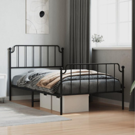 Metal Bed Frame with Headboard and Footboard Black 107x203 cm