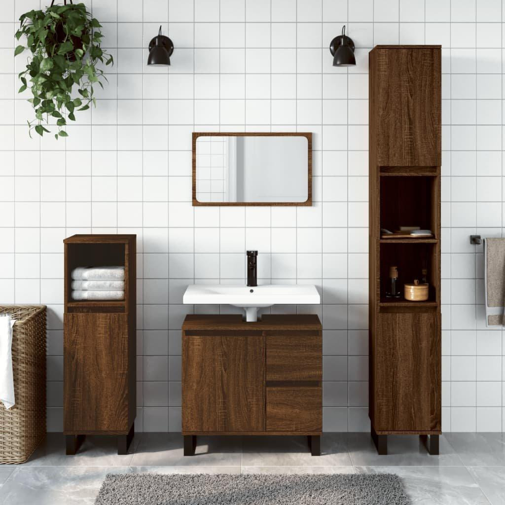 Bathroom Cabinet Brown Oak 65x33x60 cm Engineered Wood - image 1