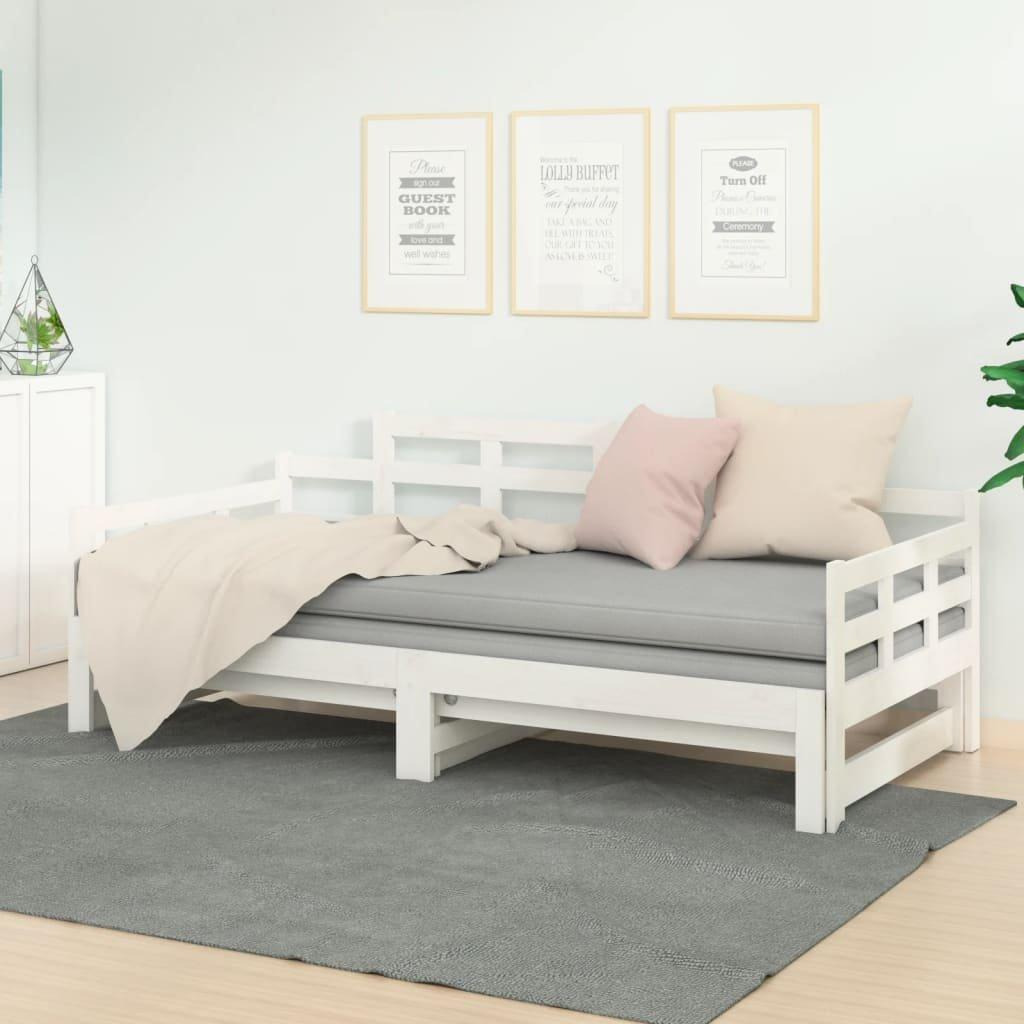 Pull-out Day Bed White Solid Wood Pine 2x(80x200) cm - image 1