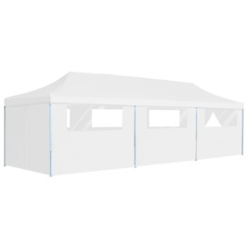 Folding Pop-up Party Tent with 8 Sidewalls 3x9 m White - thumbnail 1