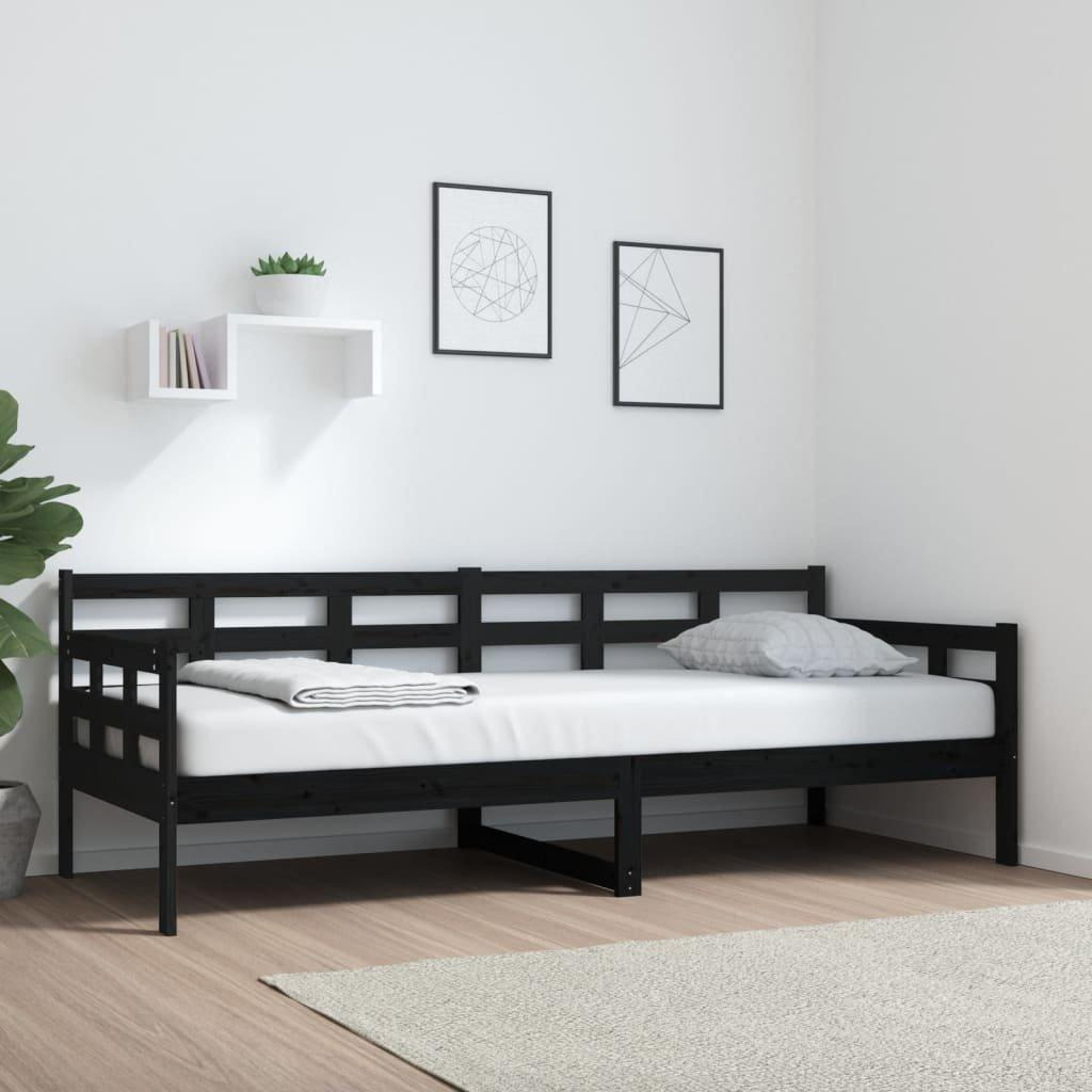 Day Bed Black Solid Wood Pine 80x200 cm - image 1