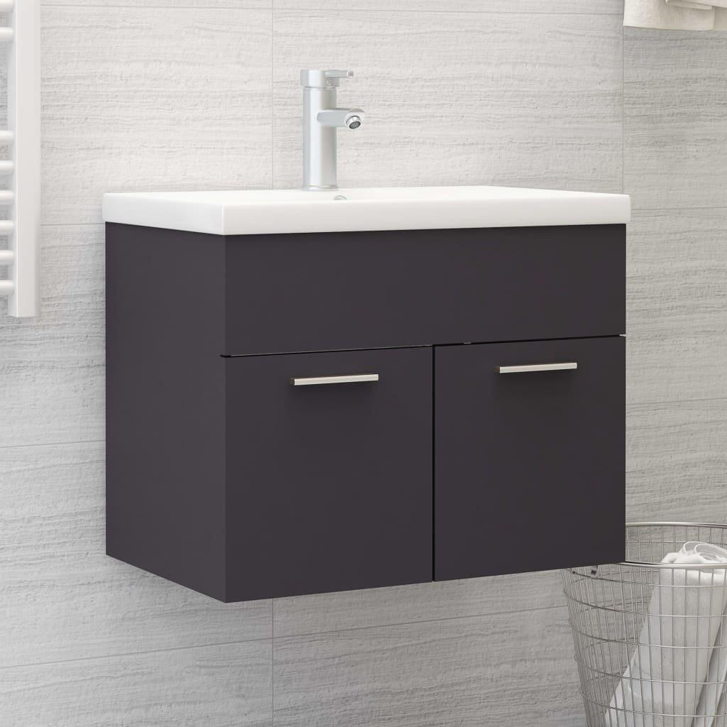Sink Cabinet with Built-in Basin Grey Engineered Wood - image 1