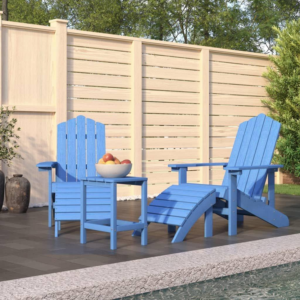 Garden Adirondack Chairs with Footstool & Table HDPE Aqua Blue - image 1