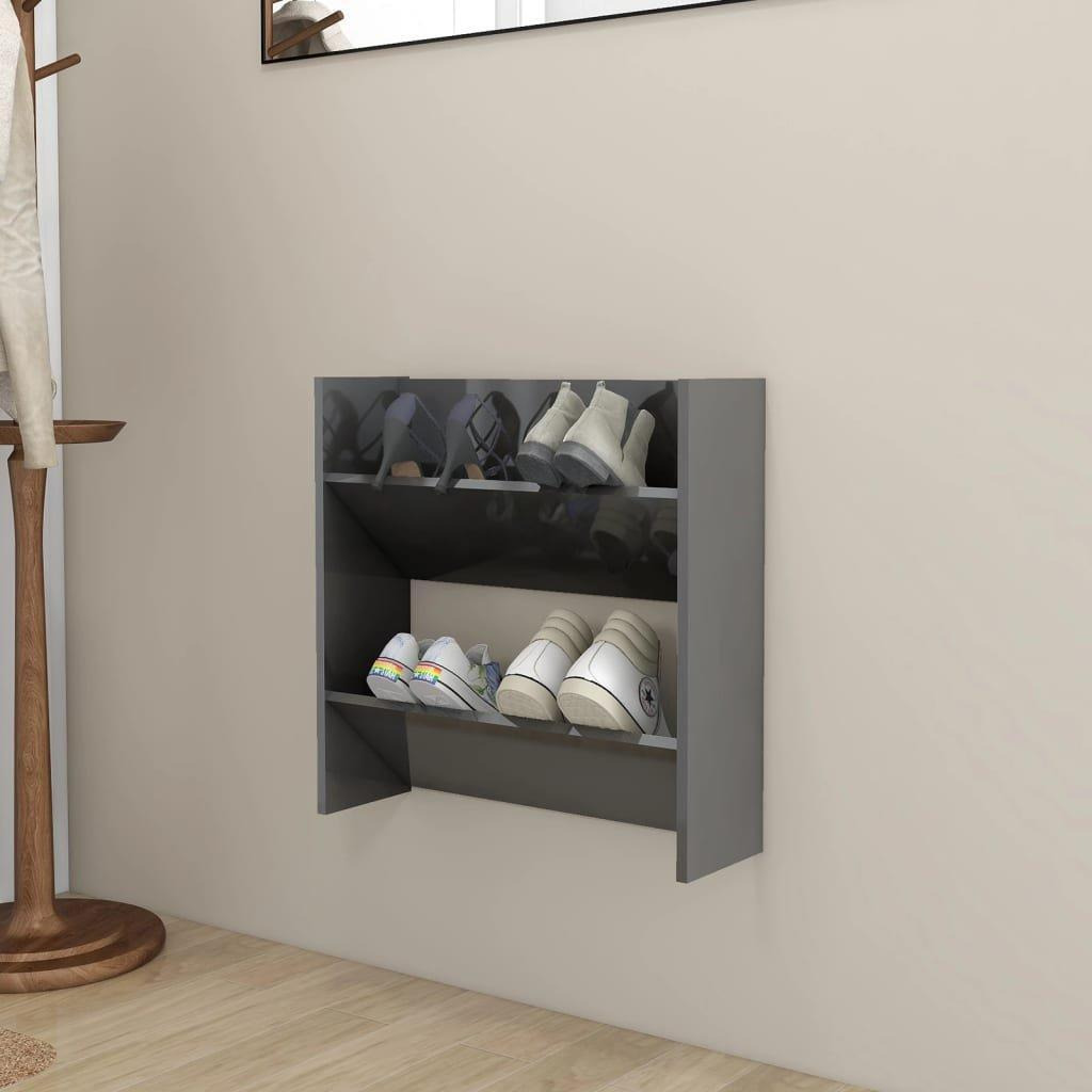 Wall Shoe Cabinet High Gloss Grey 60x18x60 cm Engineered Wood - image 1