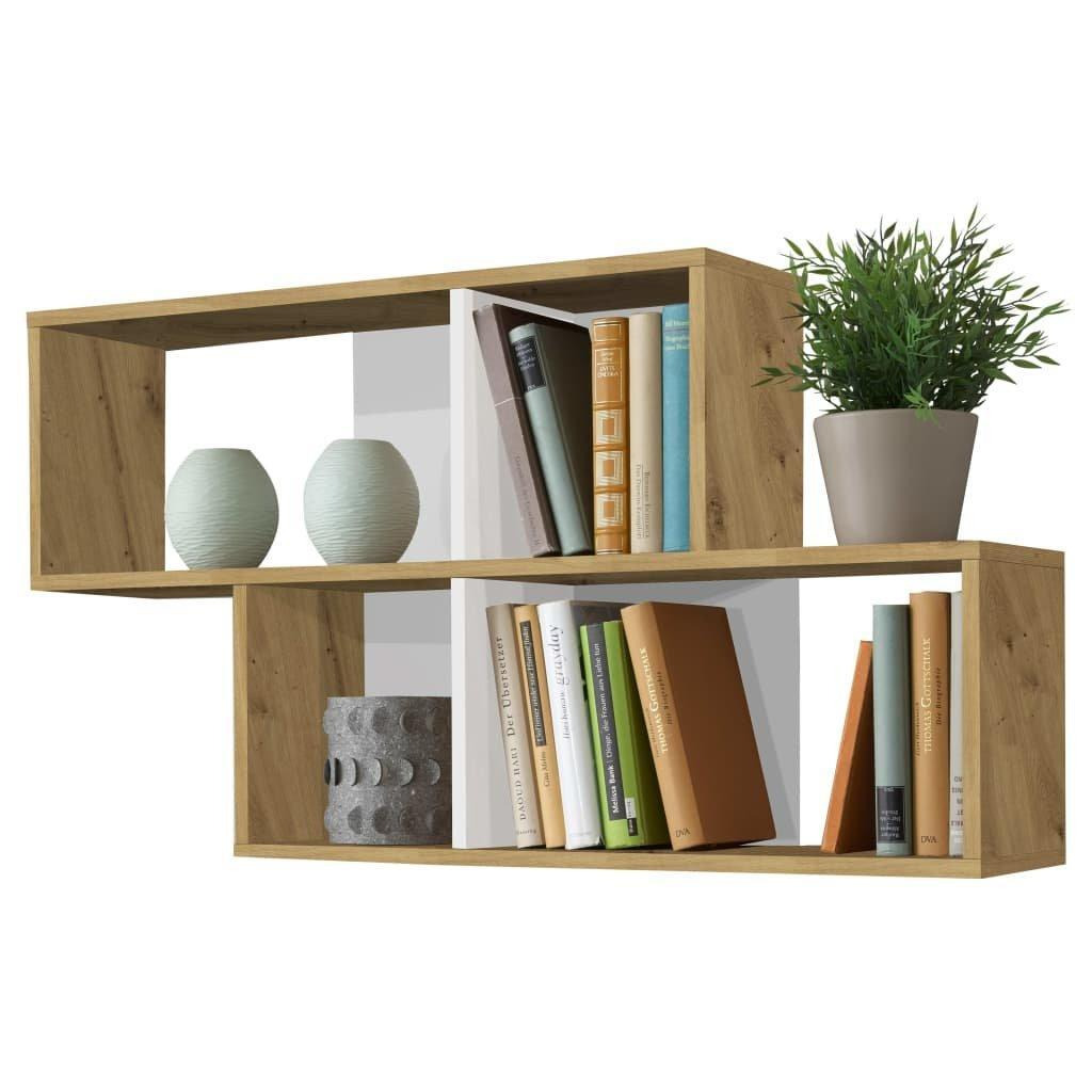 FMD Wall-mounted Shelf with 4 Compartments Oak Tree and Glossy White - image 1