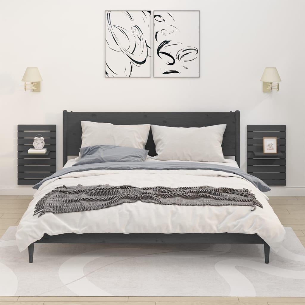 Wall-mounted Bedside Shelves 2 pcs Grey Solid Wood Pine - image 1