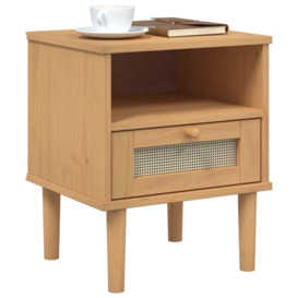 Bedside Cabinet SENJA Rattan Look Brown 40x35x48 cm Solid Wood Pine - thumbnail 3