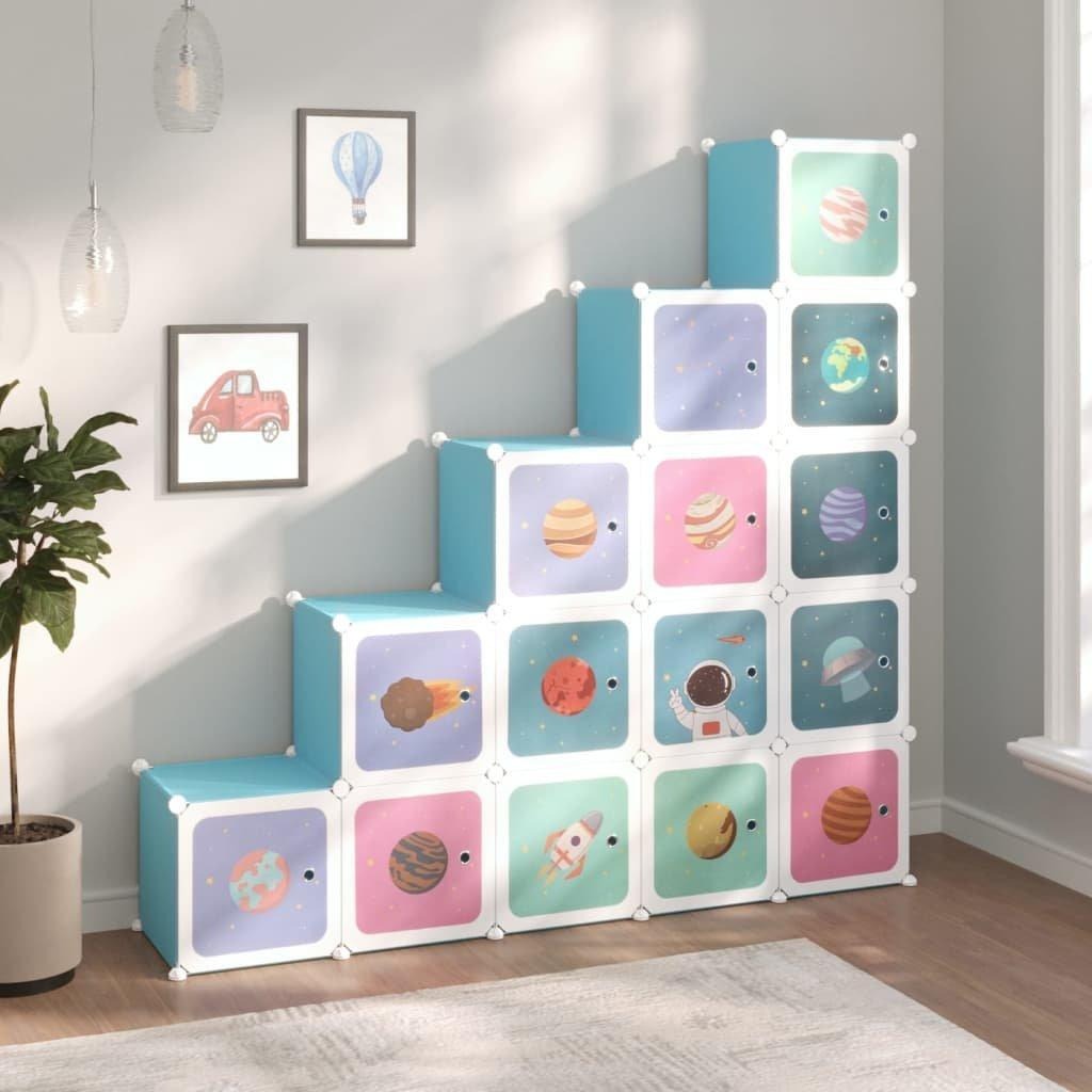 Cube Storage Cabinet for Kids with 15 Cubes Blue PP - image 1