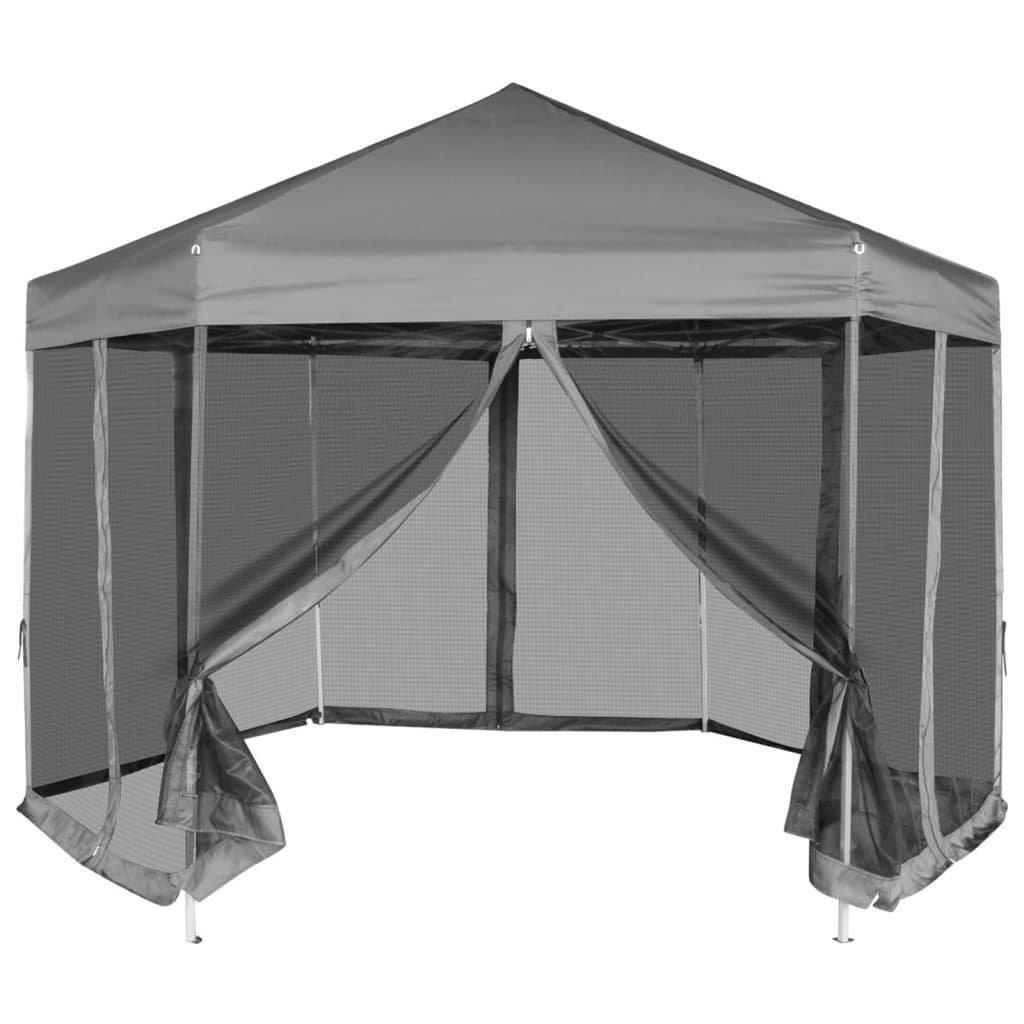 Hexagonal Pop-Up Marquee with 6 Sidewalls Grey 3.6x3.1 m - image 1
