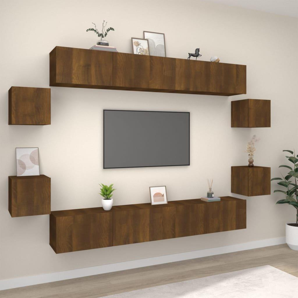 8 Piece TV Cabinet Set Brown Oak Engineered Wood - image 1