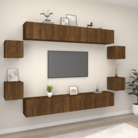 8 Piece TV Cabinet Set Brown Oak Engineered Wood - thumbnail 1