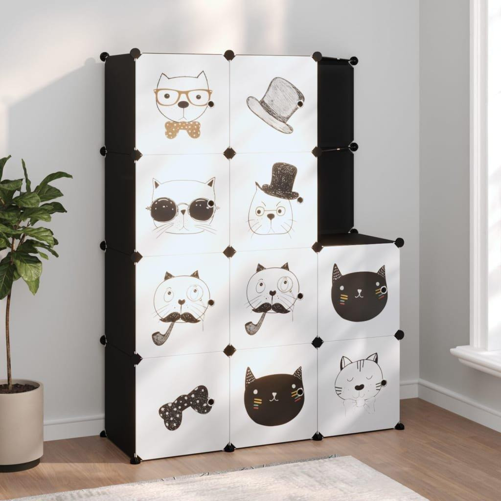 Cube Storage Cabinet for Kids with 10 Cubes Black PP - image 1