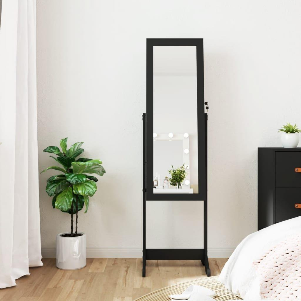 Mirror Jewellery Cabinet with LED Lights Free Standing Black - image 1