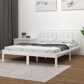Bed Frame White Solid Wood Pine 140x190 cm - thumbnail 1