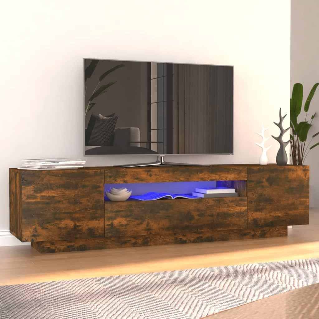 TV Cabinet with LED Lights Smoked Oak 160x35x40 cm - image 1