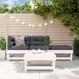 4 Piece Garden Lounge Set White Solid Wood Pine