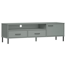 TV Cabinet with Metal Legs Grey Solid Wood Pine OSLO - thumbnail 2