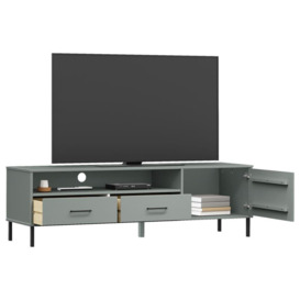 TV Cabinet with Metal Legs Grey Solid Wood Pine OSLO - thumbnail 3