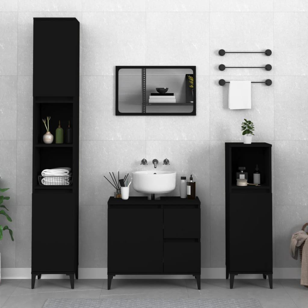 Bathroom Cabinet Black 65x33x60 cm Engineered Wood - image 1