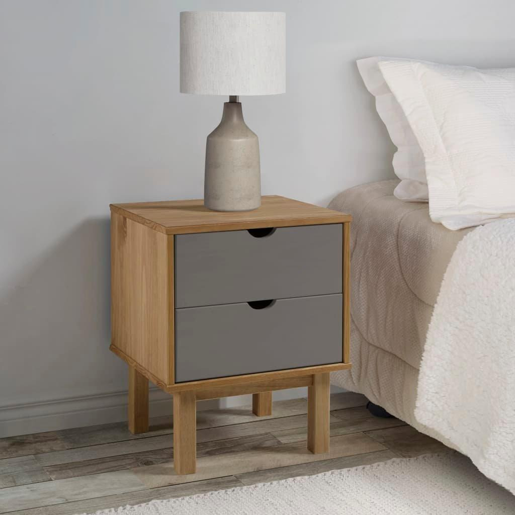 Bedside Cabinet OTTA Brown&Grey 46x39.5x57 cm Solid Wood Pine - image 1