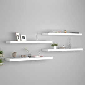 Floating Wall Shelves 4 pcs White 90x23.5x3.8 cm MDF - thumbnail 1