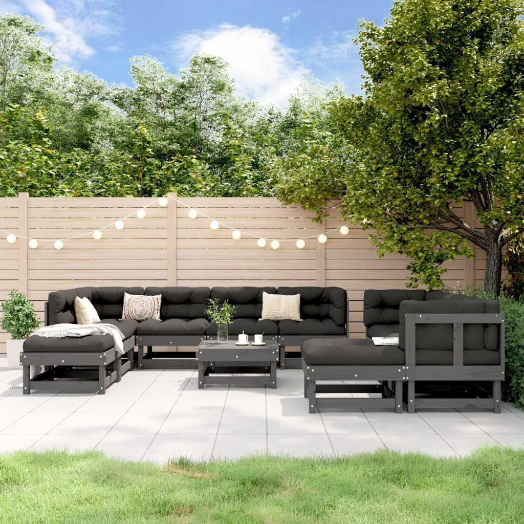 11 Piece Garden Lounge Set Grey Solid Wood Pine - image 1