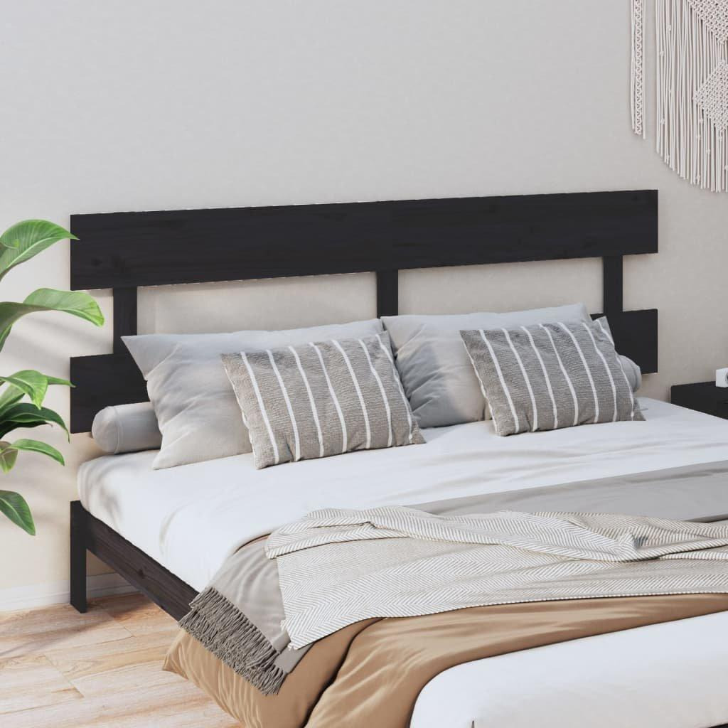 Bed Headboard Black 204x3x81 cm Solid Wood Pine - image 1