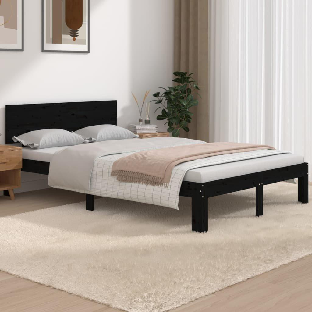 Bed Frame Black Solid Wood 120x190 cm Small Double - image 1