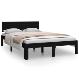 Bed Frame Black Solid Wood 120x190 cm Small Double - thumbnail 2