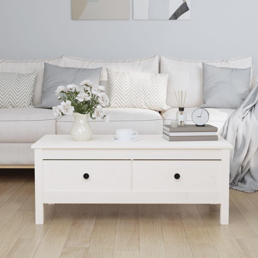 Coffee Table White 100x50x40 cm Solid Wood Pine - image 1