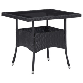 Outdoor Dining Table Black Poly Rattan and Glass - thumbnail 1