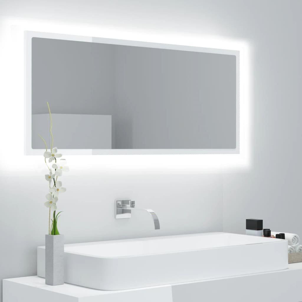 LED Bathroom Mirror High Gloss White 100x8.5x37 cm Acrylic - image 1