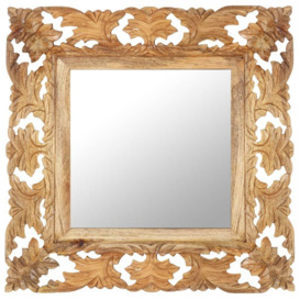Hand Carved Mirror Brown 50x50 cm Solid Mango Wood - thumbnail 1