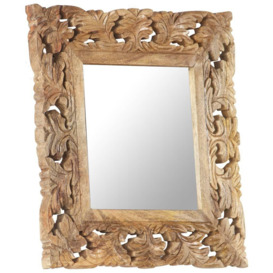 Hand Carved Mirror Brown 50x50 cm Solid Mango Wood - thumbnail 3