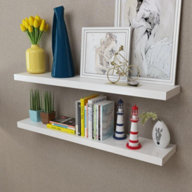 2 White MDF Floating Wall Display Shelves Book/DVD Storage - thumbnail 1
