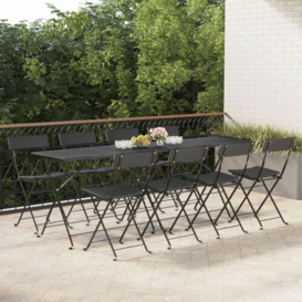 Folding Bistro Chairs 8 pcs Black Poly Rattan and Steel - thumbnail 1